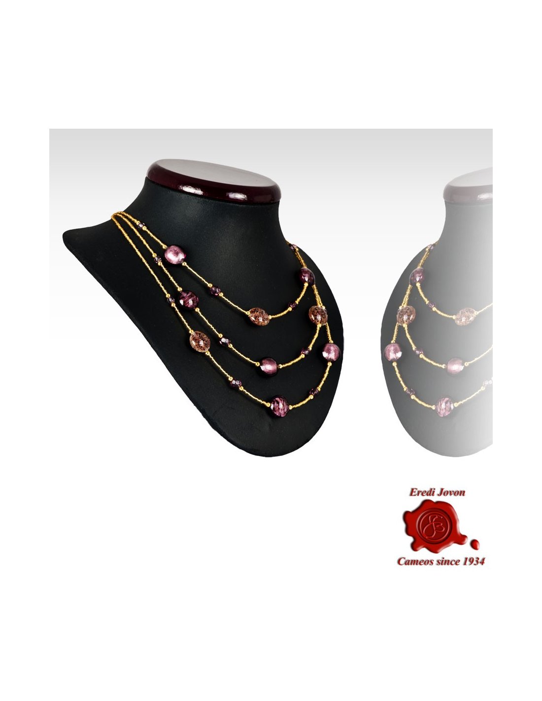 Collana Tre Fili Perle Veneziane Viola Collana Tre Fili Perle Veneziane Viola