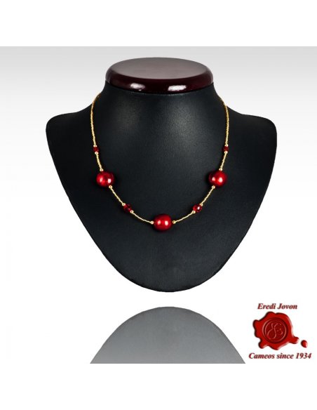Ruby Venetian Glass Beads Necklace