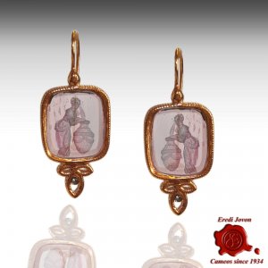 Dangling Intaglio Cameo Murano Glass Earrings