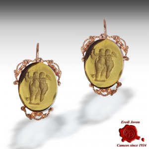 Intaglio Venetian Glass Dangle Earrings Gold Set