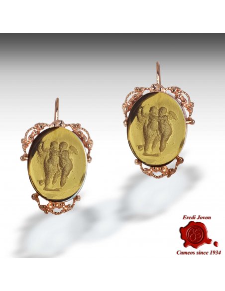 Intaglio Venetian Glass Dangle Earrings Gold Set