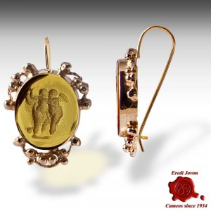 Intaglio Venetian Glass Dangle Earrings Gold Set 2