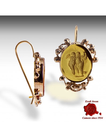 Intaglio Venetian Glass Dangle Earrings Gold Set