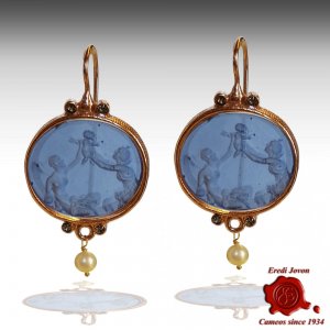 Oval Dangle Intaglio Venetian Glass Earrings