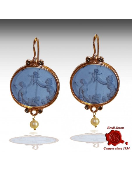 Oval Dangle Intaglio Venetian Glass Earrings