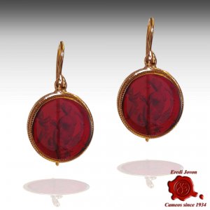 Dangle Ruby Murano Glass Intaglio Cameo Earrings