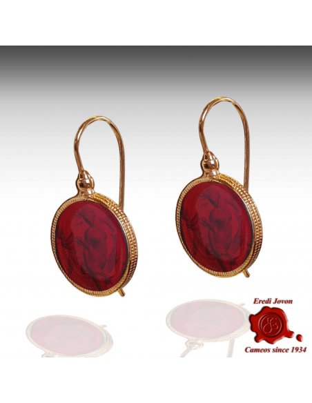 Dangle Ruby Murano Glass Intaglio Cameo Earrings