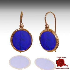 Dangle Ruby Murano Glass Intaglio Cameo Earrings