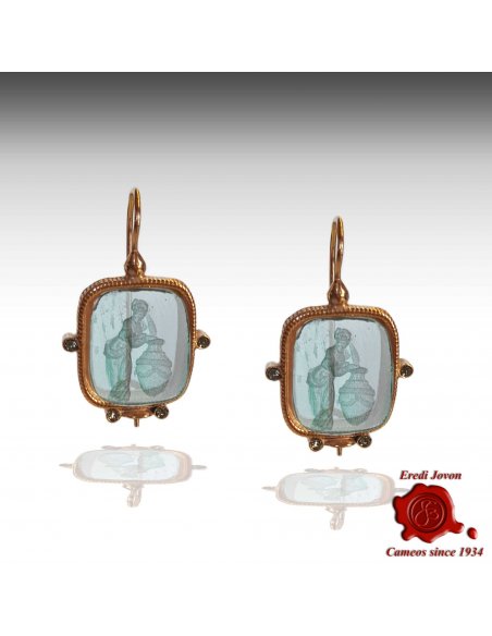 Dangle Rectangular Murano Glass Intaglio Earrings