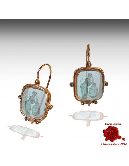 Dangle Rectangular Murano Glass Intaglio Earrings