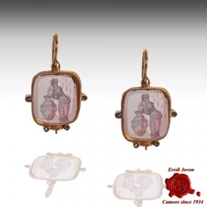 Dangle Rectangular Murano Glass Intaglio Earrings