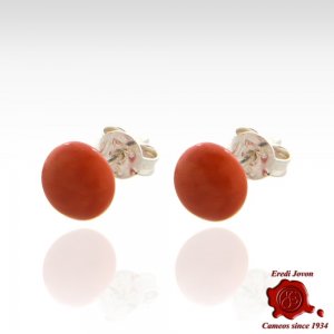 Corallo Rosso Orecchino Argento Bottone 2