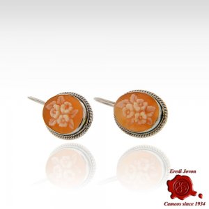 Shell Cameo Flower Earrings Silver 2