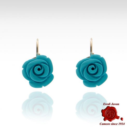 Turquoise Engraved Rose Earrings