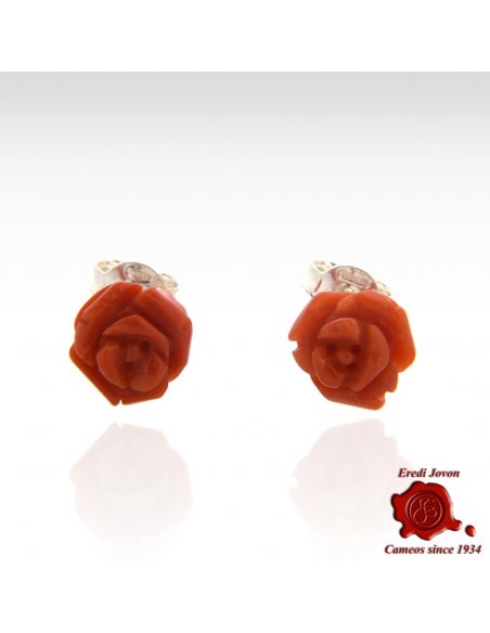 Red Coral Roses Earrings Silver