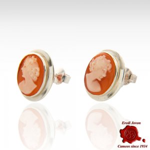 Silver Shell Cameo Earrings Studs 2