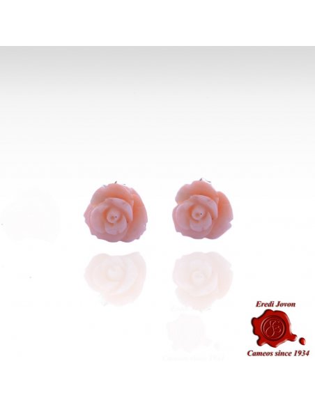 Pink Coral Roses Earrings Silver