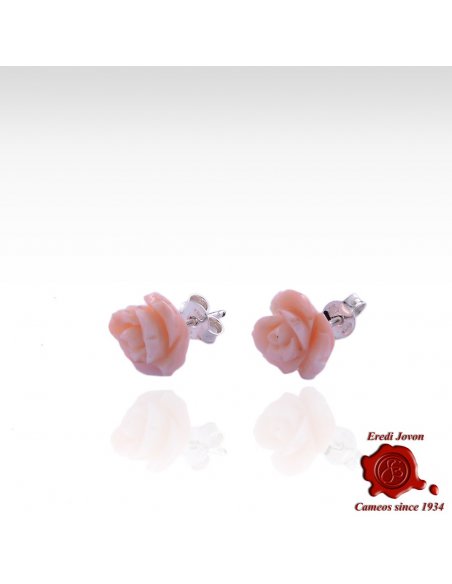 Pink Coral Roses Earrings Silver