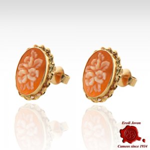 Hand Carved Oval Earrings Gold Set 2