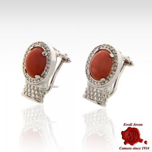 Orecchini Perla Cabochon Corallo Montatura Argento 2