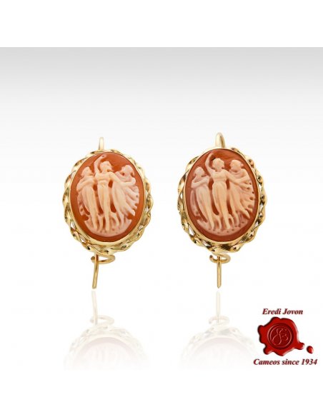 Leverback Oval Hand Carved Cameo Earrings