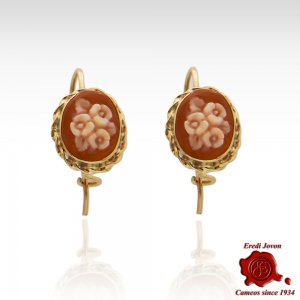 Oval Vintage Carved Flower Composition Earrings