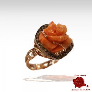 Coral Ring Engraved Rose