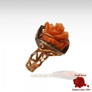 Coral Ring Engraved Rose 2
