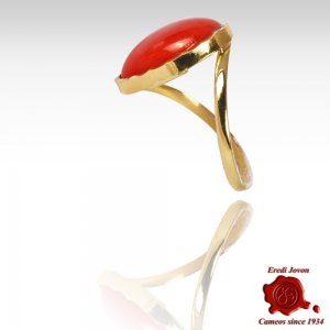 Mediterranean Coral Multifaceted Gold Set Ring 2