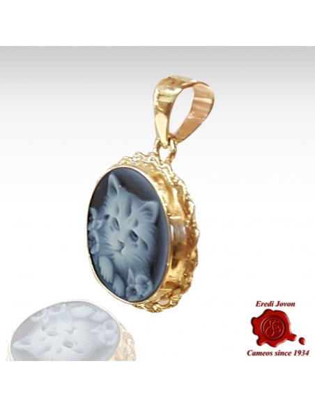 Cat Blue Cameo Necklace in Gold