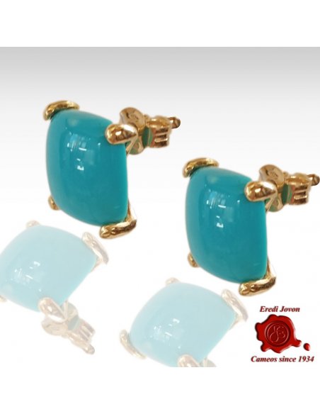 Square Turquoise Stud Earrings Gold