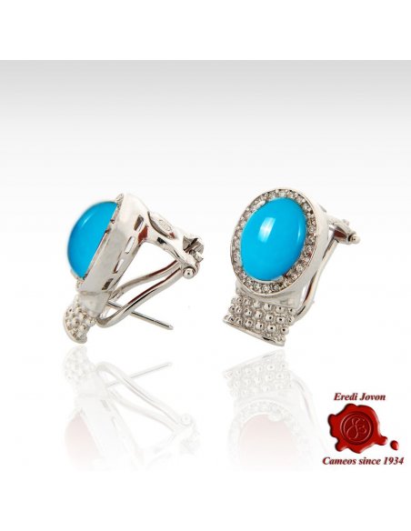 Cabochon Turquoise Silver Set Earrings