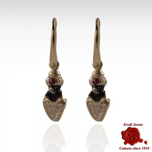 Moretto Zircons Enamel And Rubies Pendant Earrings