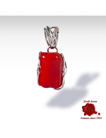 Blood Red Coral Pendant in Silver