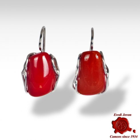 Handmade Red Coral Earrings in Silver