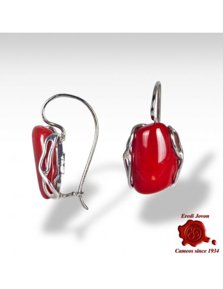 Handmade Red Coral Earrings in Silver