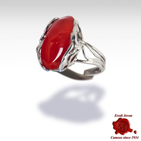 Red Coral Ring in Silver Blood