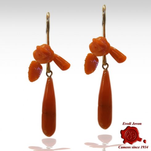 Sciacca Coral Rose Flowers and Tear Drop Earrings