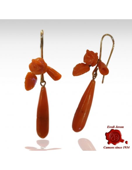 Sciacca Coral Rose Flowers and Tear Drop Earrings