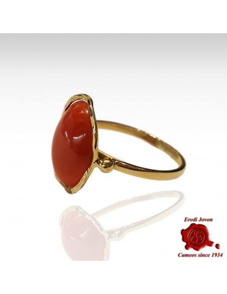 Red Coral Ring Sparkling Gold