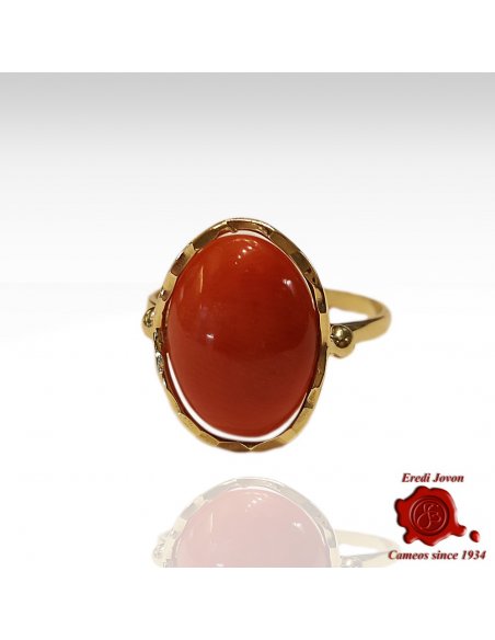 Red Coral Ring Sparkling Gold