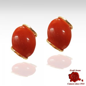 Red Coral Earrings Sparkling Gold
