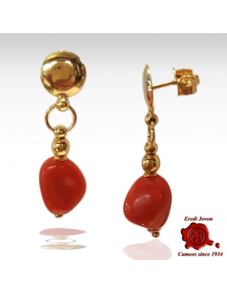 Dangle Gold Earrings with Coral Rock