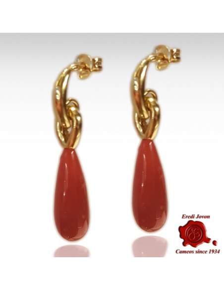 Dangling Red Coral Earrings Gold 18 Kt.