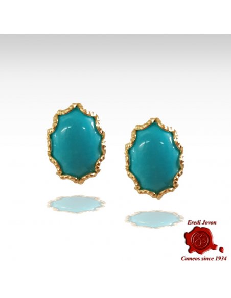 Turquoise Earrings Stud Gold Venetian Style