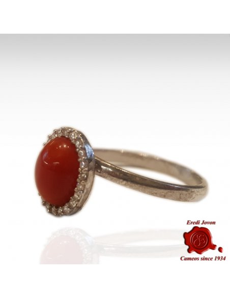 Red Coral And Zirconia Ring