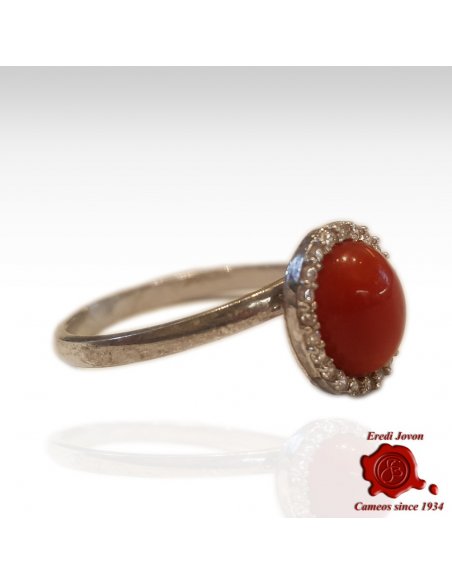 Red Coral And Zirconia Ring