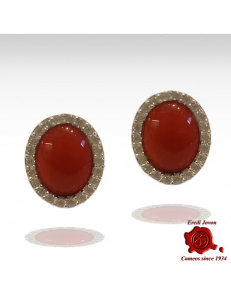 Earrings Red Coral And Zirconia