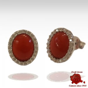 Earrings Red Coral And Zirconia 2