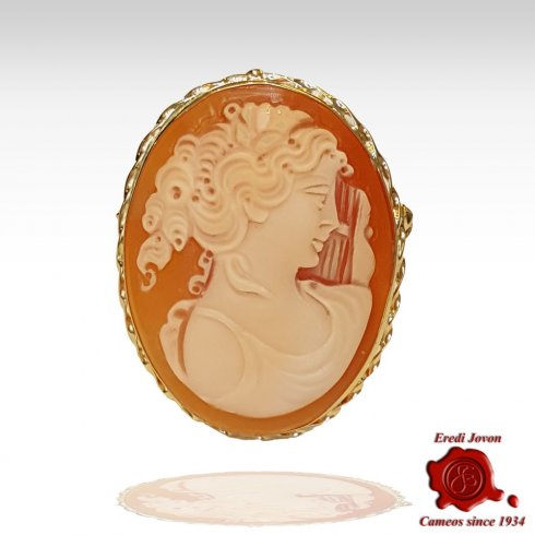 Hand Carved Shell Cameo Brooch in Gold